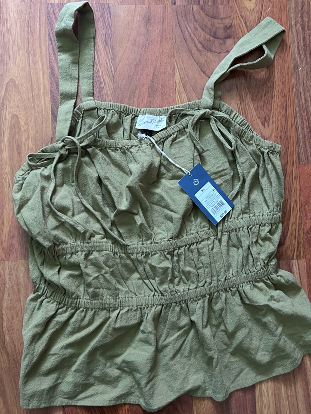 Universal Thread Olive Tie-Shoulder Smocked Camisole